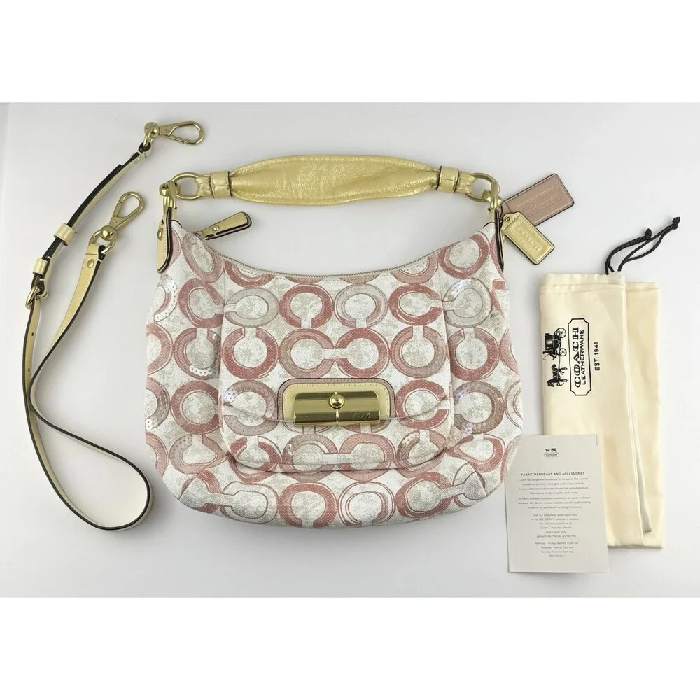 Vintage Y2k Coach Kristin Op Art Sequins Pink Cream Purse Shoulder Handbag 16791